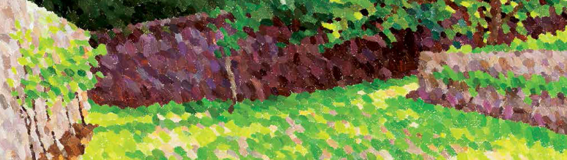 Pool Garden, Evening Light, 	pointillism art technique, 2014