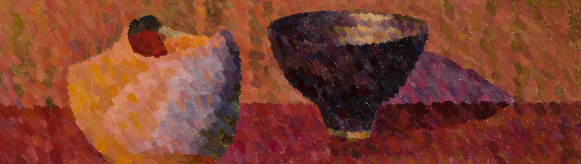 Contemporary pointillism painting, still life, two vessels
